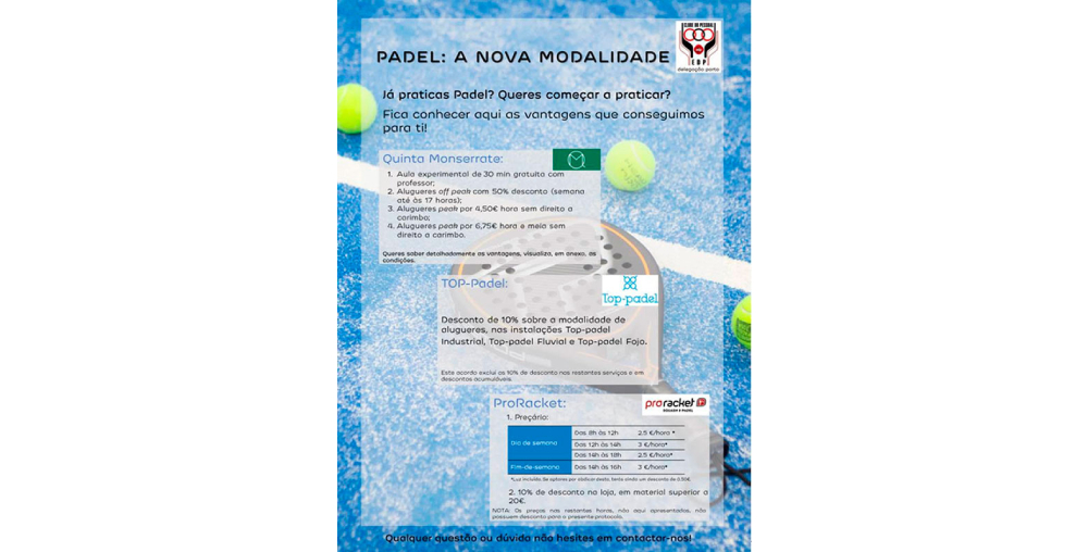 Padel no Clube EDP com vantagens e descontos para sócios
